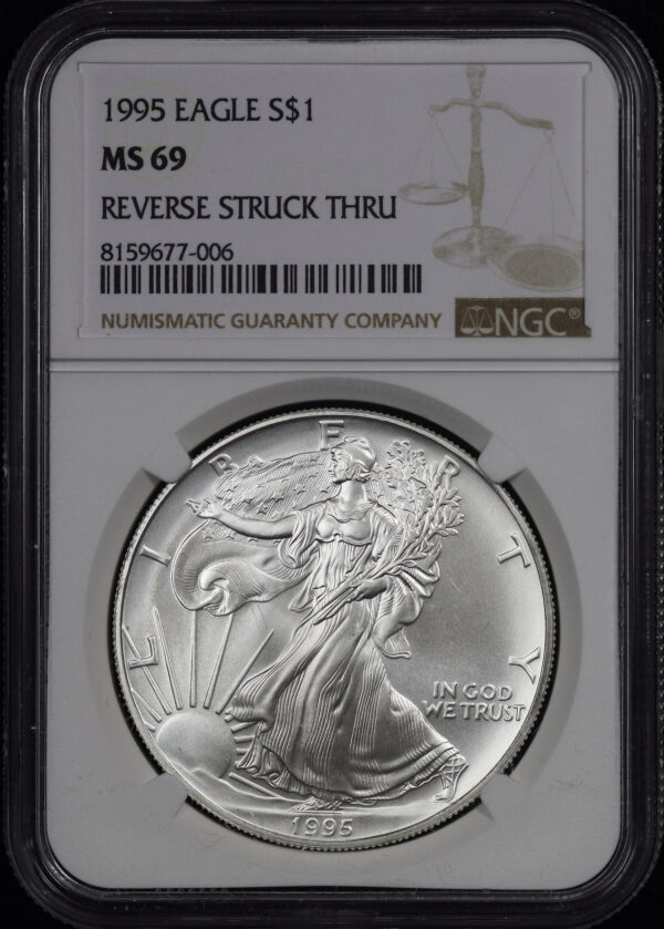 Obverse of this 1995 Silver Eagle NGC MS-69 Mint Error Reverse Struck Thru