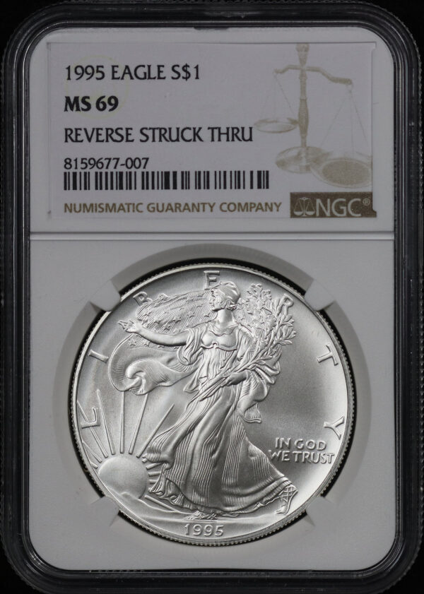 Obverse of this 1995 Silver Eagle NGC MS-69 Mint Error Reverse Struck Thru