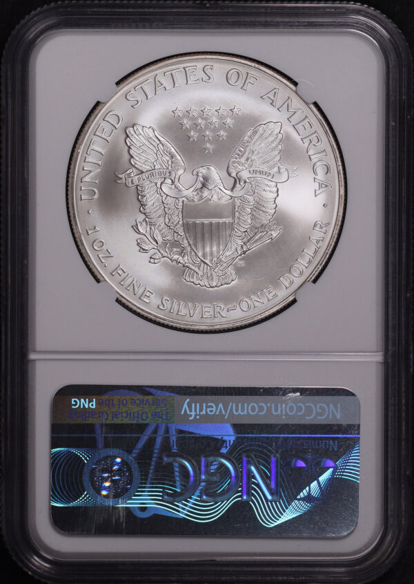 Reverse of this 2001 Silver Eagle NGC MS-70