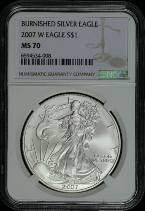 Obverse of this 2007-W Burnished Silver Eagle NGC MS-70