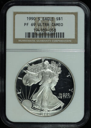 Obverse of this 1990-S Silver Eagle NGC PF-69 UC