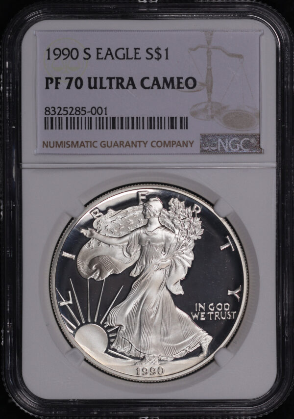 Obverse of this 1990-S American Silver Eagle NGC PF-70 Ultra Cameo
