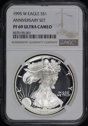 Obverse of this 1995-W American Silver Eagle from Anniversary Set NGC PF-69 Ultra Cameo