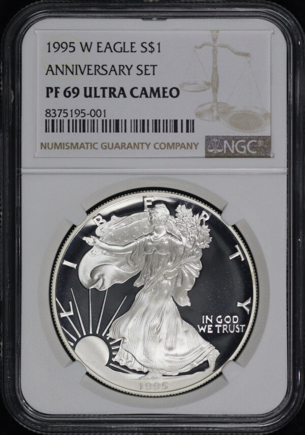 Obverse of this 1995-W American Silver Eagle from Anniversary Set NGC PF-69 Ultra Cameo