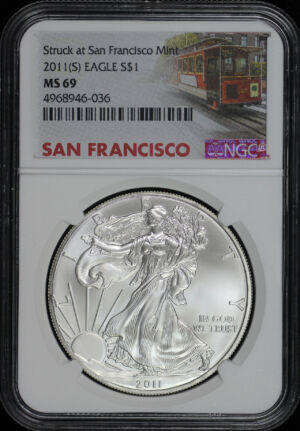 Obverse of this 2011 (S) Silver Eagle NGC MS-69 Struck At San Francisco Mint
