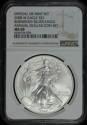 Obverse of this 2008-W Burnished Silver Eagle NGC MS-69 