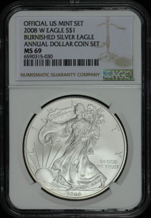 Obverse of this 2008-W Burnished Silver Eagle NGC MS-69 