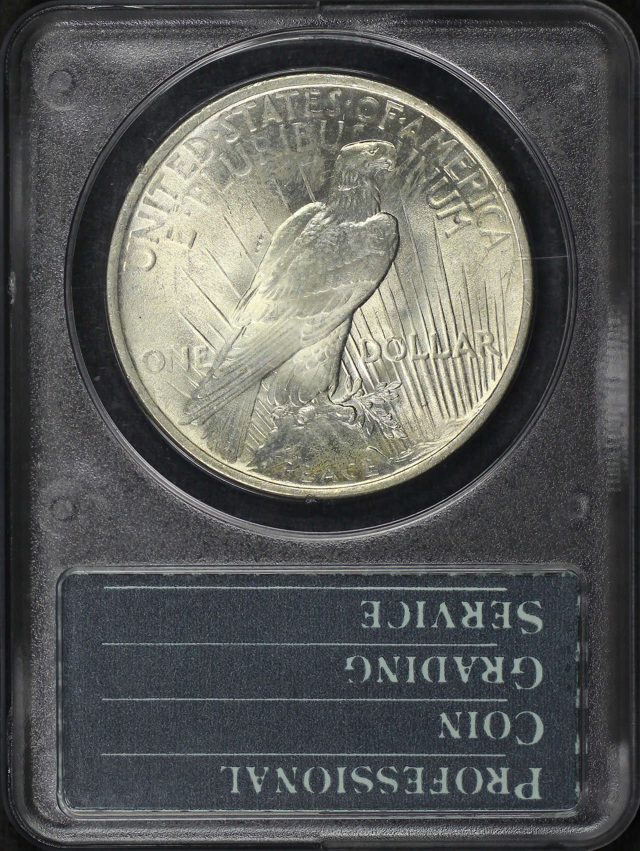 Reverse of this 1923 Peace Dollar PCGS MS-63 Old Green Rattler Holder