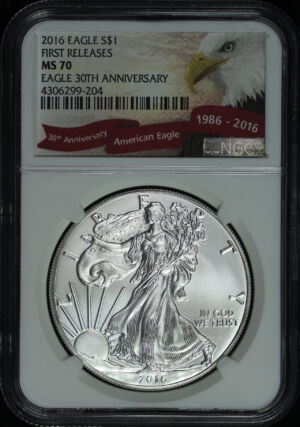 Obverse of this 2016 Silver Eagle NGC MS-70 First Release 30th Anniversary 