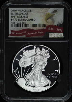 Obverse of this 2016-W Silver Eagle Lettered Edge NGC PF-70 UC First Release
