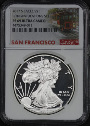 Obverse of this 2017-S Silver Eagle NGC PF-69 UC Congratulations Set 