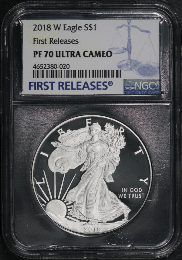 Obverse of this 2018-W Silver Eagle First Releases Silver Foil Core NGC PF-70 UC