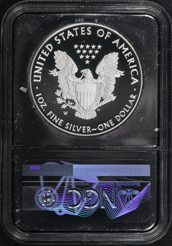 Reverse of this 2018-W Silver Eagle First Releases Silver Foil Core NGC PF-70 UC