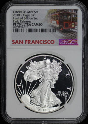 Obverse of this 2018-S Silver Eagle NGC PF-70 UC Early Release 