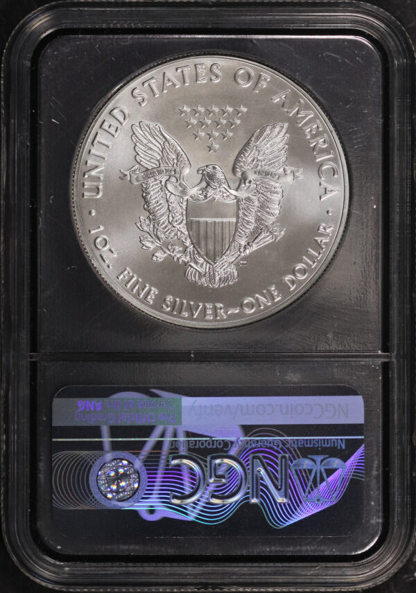 Reverse of this 2019 Silver Eagle NGC MS-70 Silver Foil Core