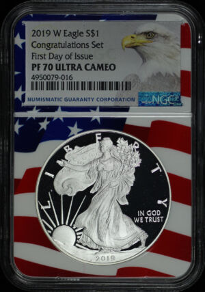 Obverse of this 2019-W Silver Eagle Congratulations Set NGC PF-70 Ultra Cameo First Day of Issue