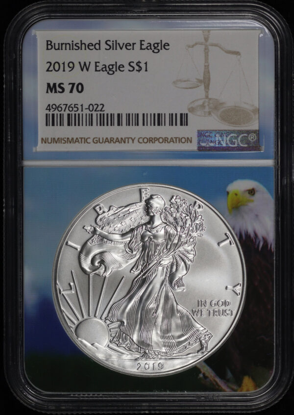 Obverse of this 2019-W Burnished American Silver Eagle NGC MS-70 Eagle Core