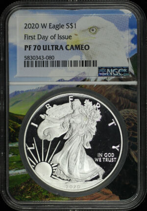 Obverse of this 2020-W Silver Eagle NGC PF-70 Ultra Cameo First Day of Issue
