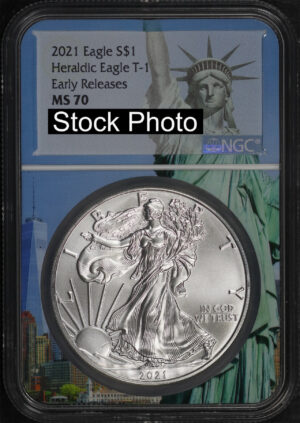 Obverse of this 2021 Silver Eagle Heraldic Eagle T-1 Early Releases NGC MS-70