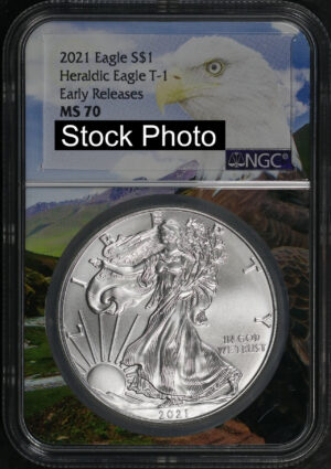 Obverse of this 2021 Silver Eagle Heraldic Eagle T 1 Early Releases NGC MS-70