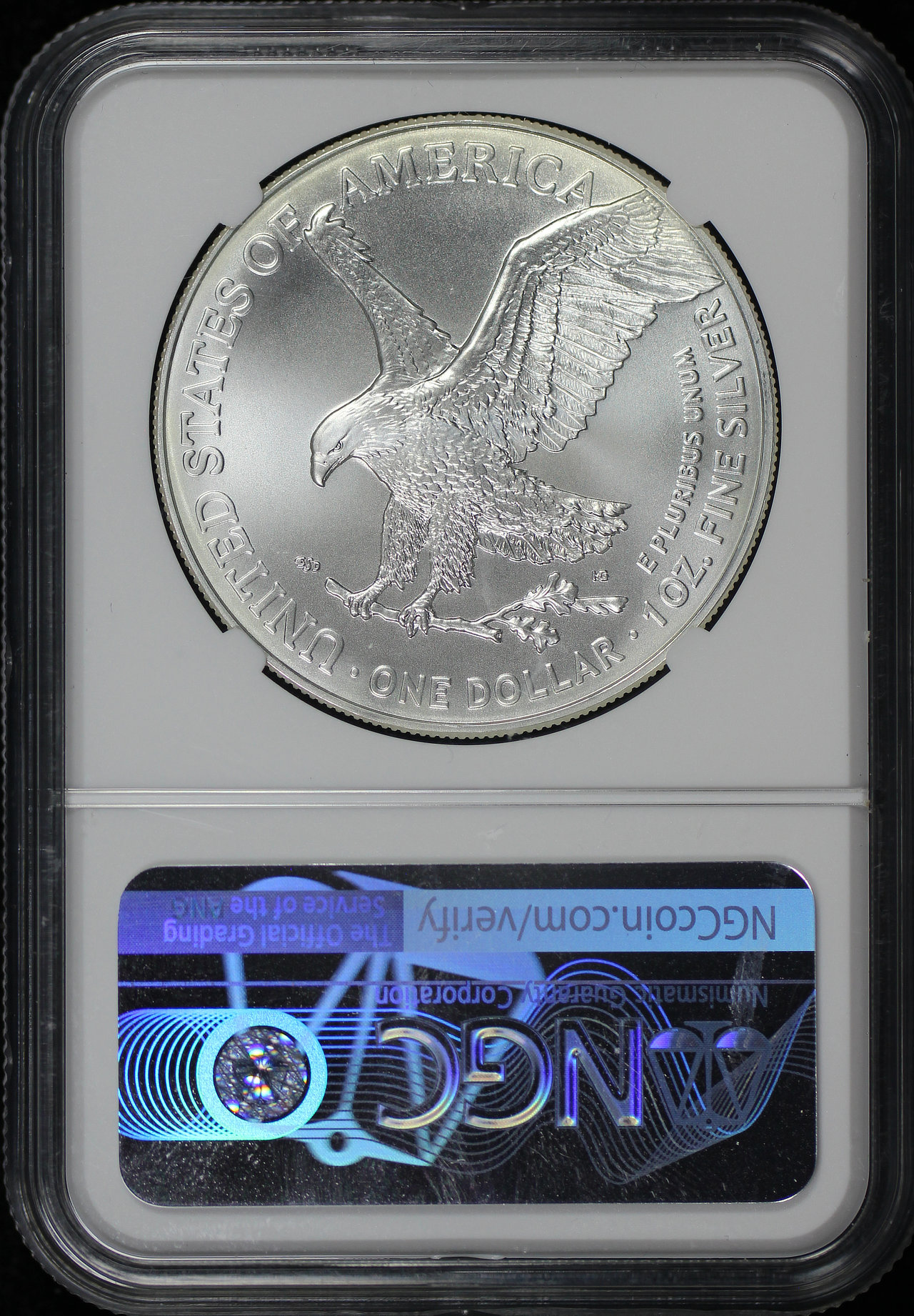 Reverse of this 2021-(W) Silver Eagle Type 2 NGC BU Struck At West Point Early Release