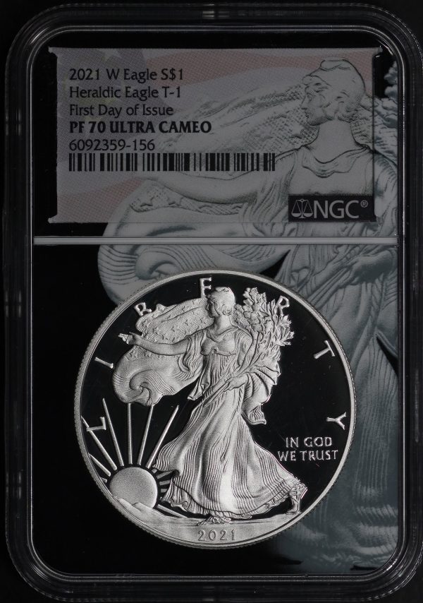 Obverse of this 2021-W Silver Eagle Heraldic Eagle Type 1 First Day of Issue NGC PF-70 UC