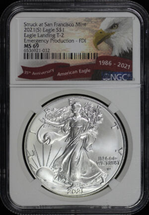 Obverse of this 2021-(S) Silver Eagle Type 2 NGC MS-69 Struck At San Francisco Mint