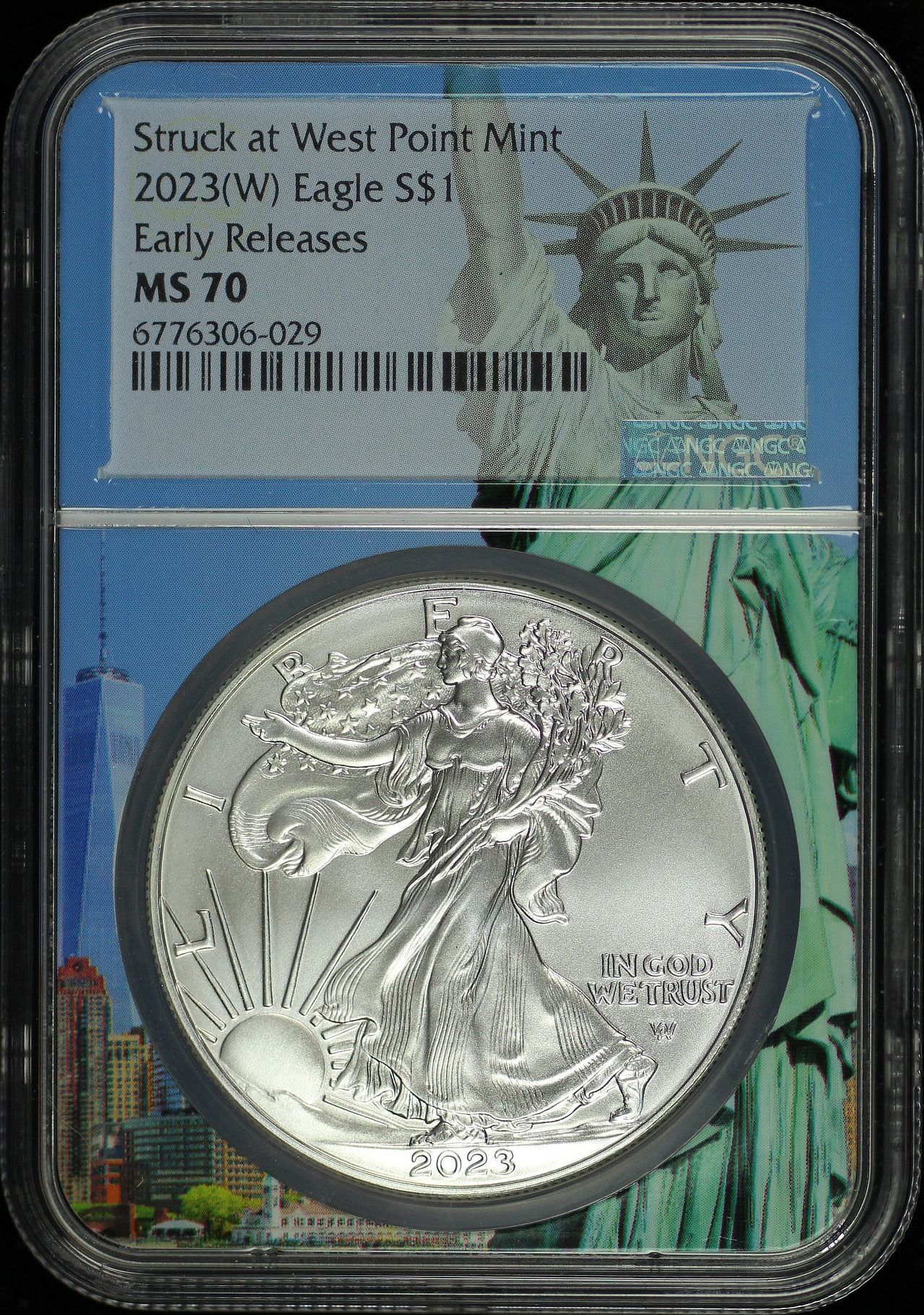 Obverse of this 2023-(W) Silver Eagle Struck at West Point Mint NGC MS-70 Early Release