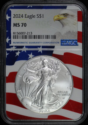 Obverse of this 2024 Silver Eagle NGC MS-70 Flag Core
