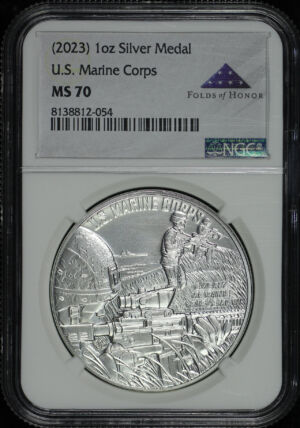 Obverse of this (2023) U.S. Marine Corps 1oz Silver Medal NGC MS-70