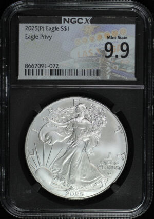 Obverse of this 2025-(P) Silver Privy Eagle NGC Mint State 9.9 Black Core