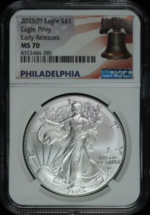 Obverse of this 2025-(P) Silver Privy Eagle NGC MS-70 Early Release
