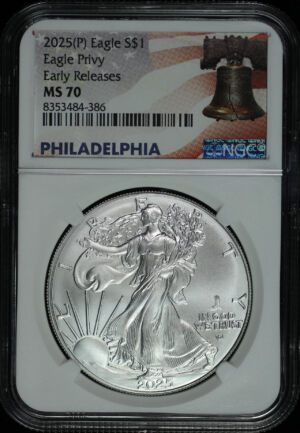 Obverse of this 2025-(P) Silver Privy Eagle NGC MS-70 Early Release