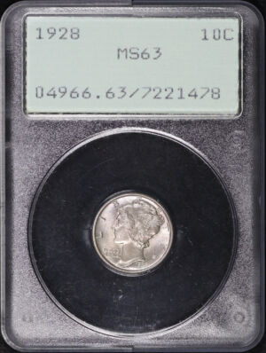 Obverse of this 1928 Mercury Dime PCGS MS-63 Old Green Rattler Holder