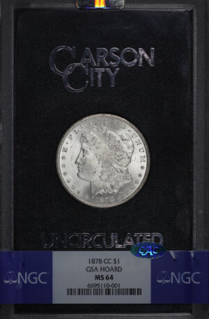 Obverse of this 1878-CC Morgan Dollar NGC MS-64 CAC GSA Hard Pack With Box
