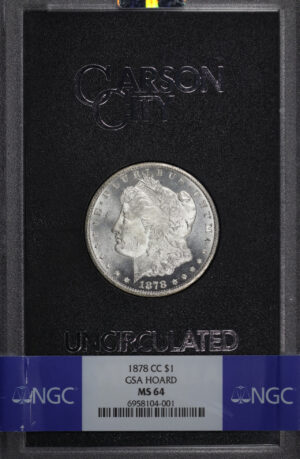 Obverse of this 1878-CC Morgan Dollar NGC MS-64 GSA Hard Pack With Box