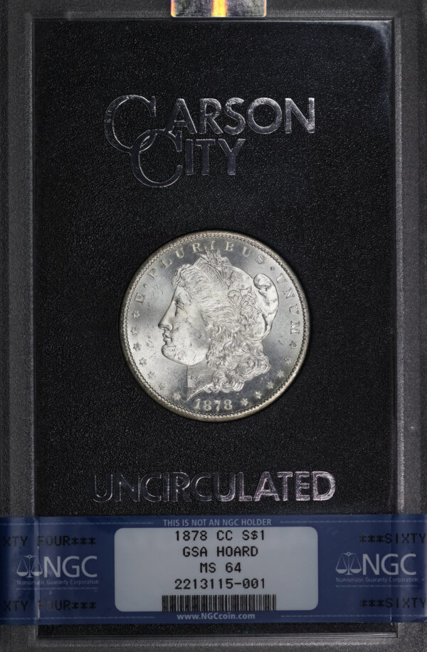 Obverse of this 1878-CC Morgan Dollar GSA Hoard NGC MS-64 GSA Hard Pack With Box