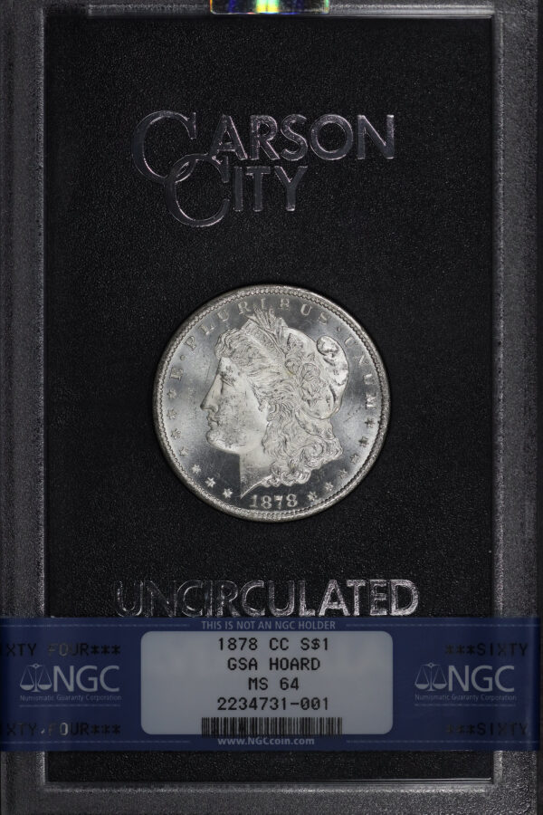 Obverse of this 1878-CC Morgan Dollar NGC MS-64 GSA Hard Pack With Box