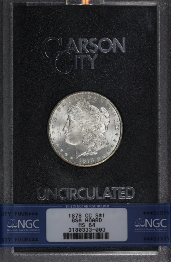 Obverse of this 1878-CC Morgan Dollar NGC MS-64 GSA Hard Pack With Box