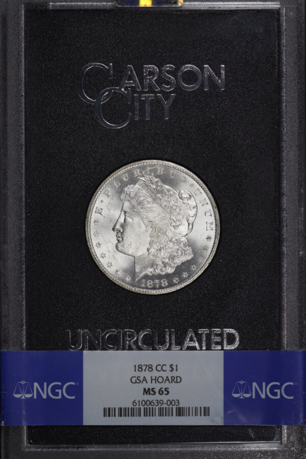 Obverse of this 1878-CC Morgan Dollar NGC MS-65 GSA Hard Pack With Box
