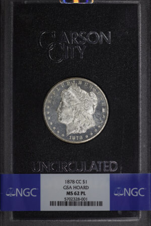 Obverse of this 1878-CC Morgan Dollar NGC MS-62 PL GSA Hard Pack With Box