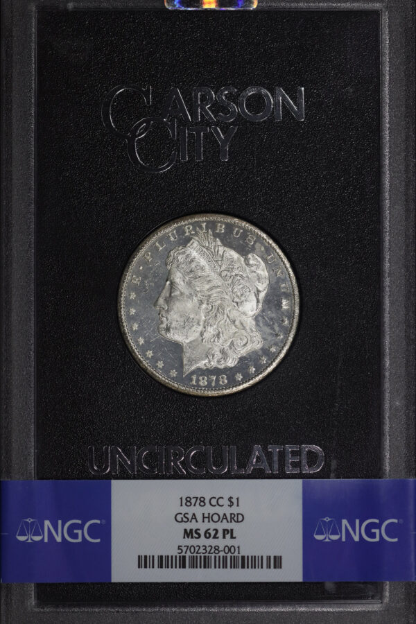 Obverse of this 1878-CC Morgan Dollar NGC MS-62 PL GSA Hard Pack With Box