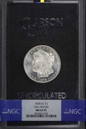 Obverse of this 1878-CC Morgan Dollar NGC MS-63 PL GSA Hard Pack With Box