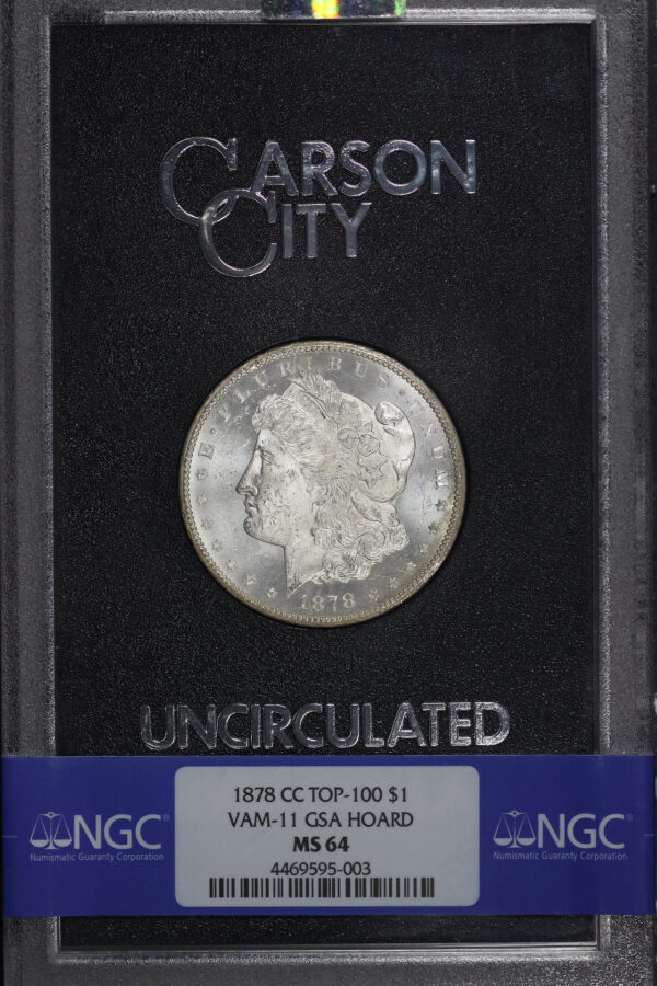 Obverse of this 1878-CC Top-100 Morgan Dollar VAM-11 NGC MS-64 GSA Hard Pack With Box