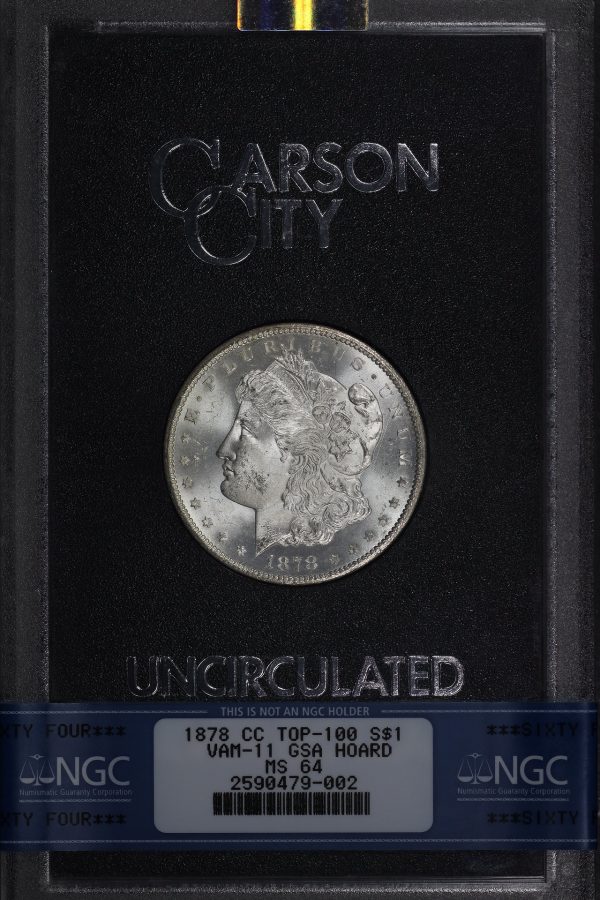 Obverse of this 1878-CC Top-100 Morgan Dollar VAM-11 NGC MS-64 GSA Hard Pack With Box 
