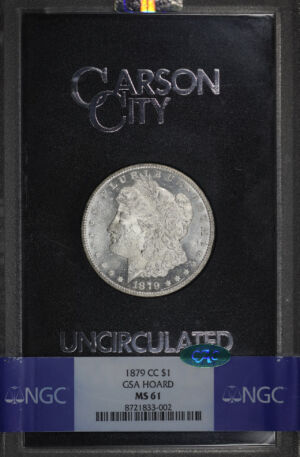 Obverse of this 1879-CC Morgan Dollar NGC MS-61 CAC GSA Hard Pack With Box