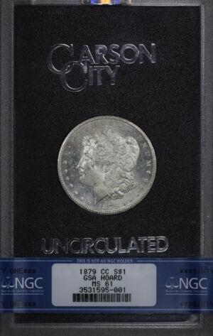 Obverse of this 1879-CC Morgan Dollar NGC MS-61 GSA Hard Pack With Box