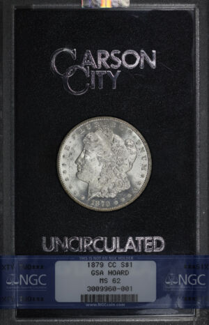 Obverse of this 1879-CC Morgan Dollar NGC MS-62 GSA Hard Pack With Box