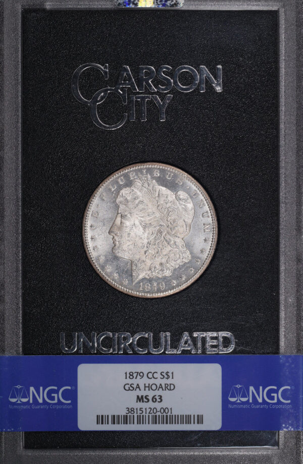 Obverse of this 1879-CC Morgan Dollar NGC MS-63 GSA Hard Pack With Box