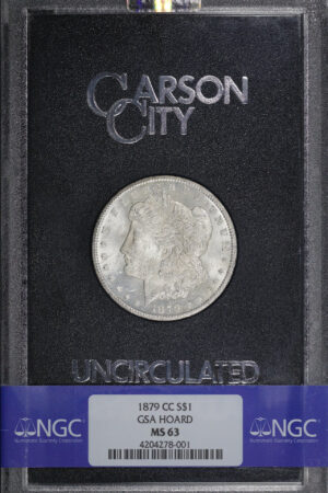 Obverse of this 1879-CC Morgan Dollar NGC MS-63 GSA Hard Pack With Box
